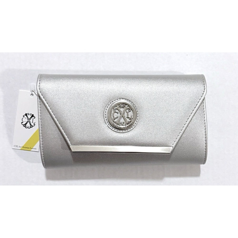 CXL By Christian Lacroix Glam Caviar Clutch Silver With Detachable Chain Bag - Picture 2 of 11